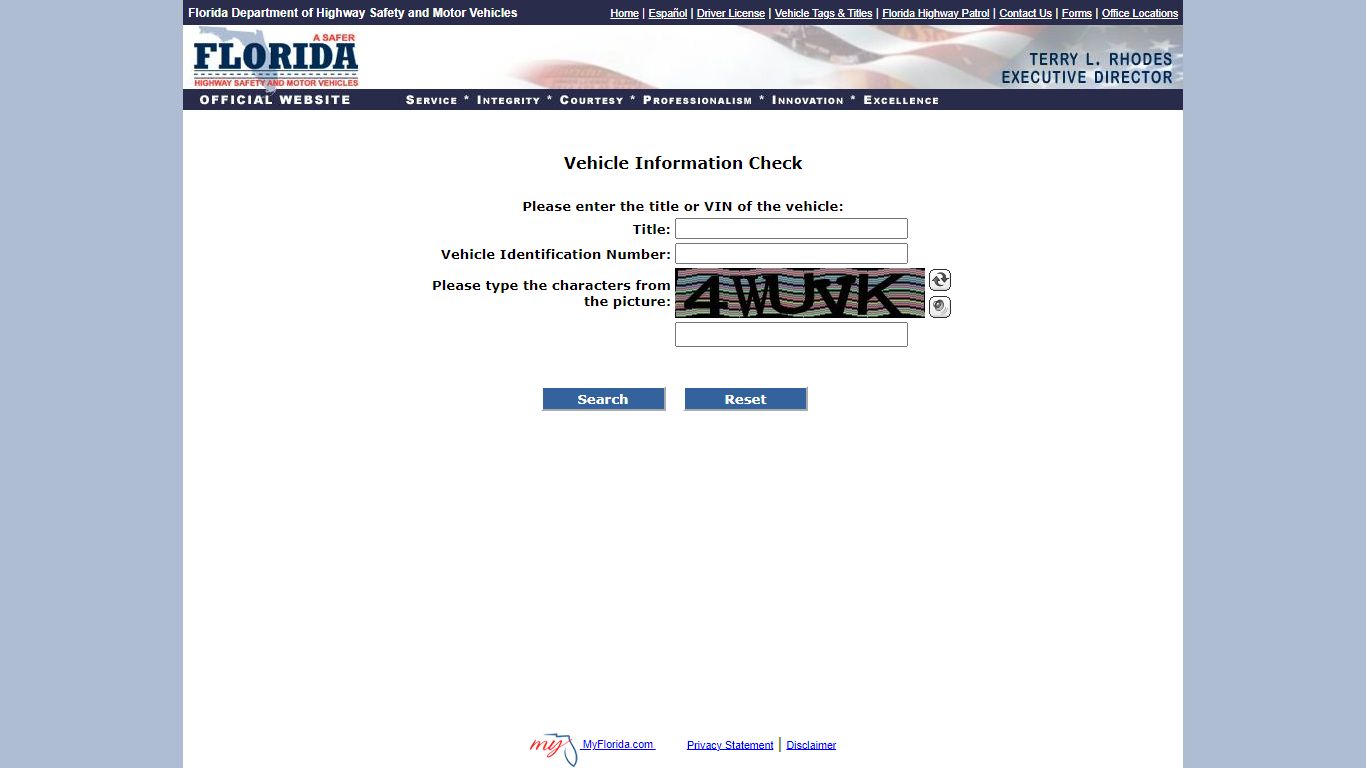 Vehicle Information Check - Florida Department of Highway Safety and ...