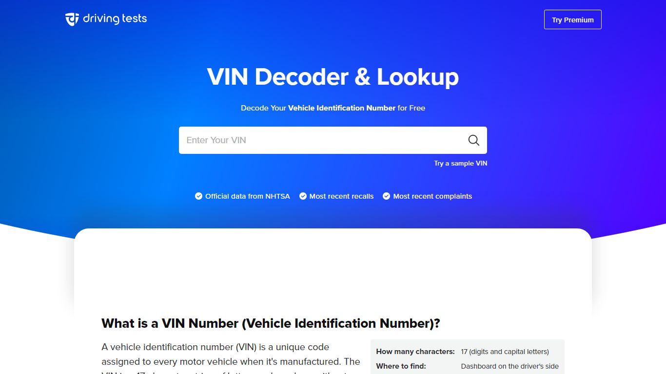 Free Vehicle Identification Number (VIN) Decoder & Lookup